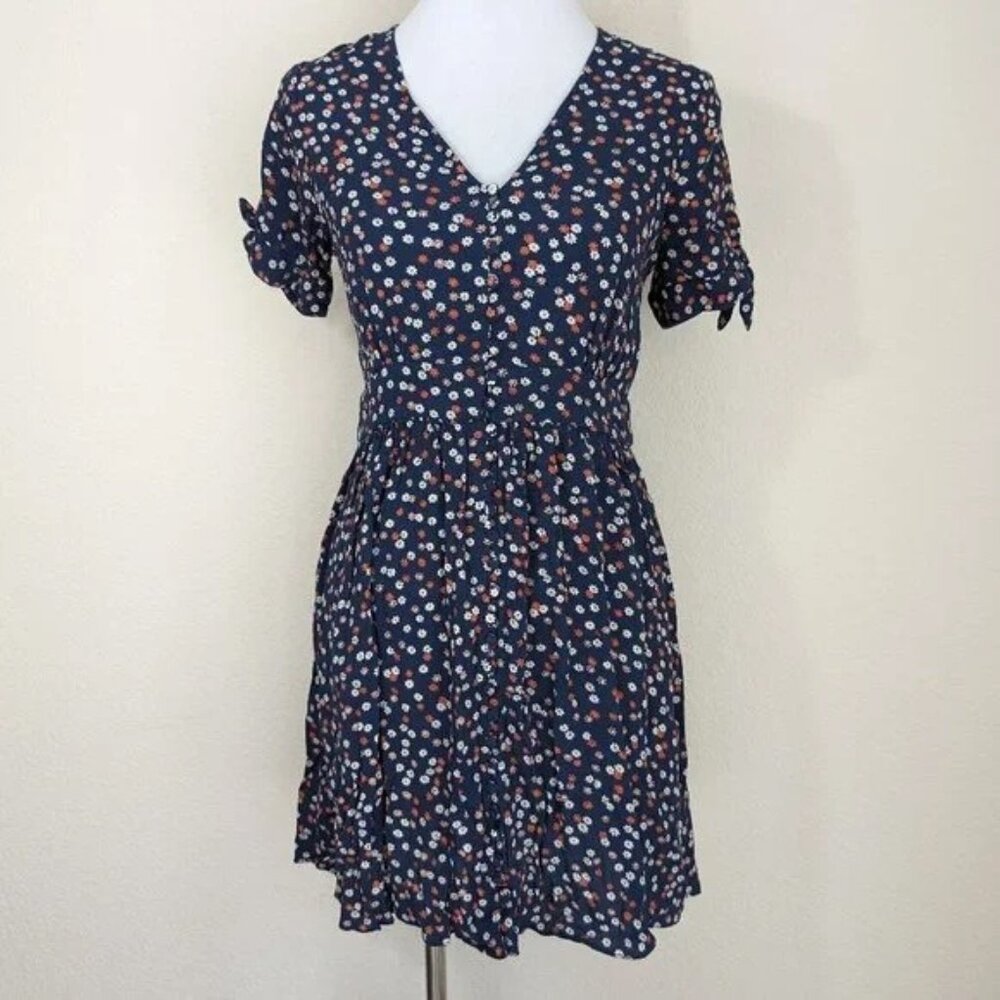 Madewell Tie Sleeve Button Front Dress Mini Daisy Sz 6